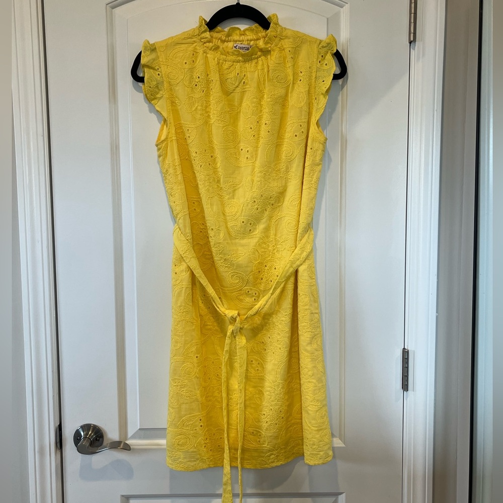 Nanette Lepore - Yellow Eyelet Lace Belted Tie Waist Dress - Size 4 - Like New